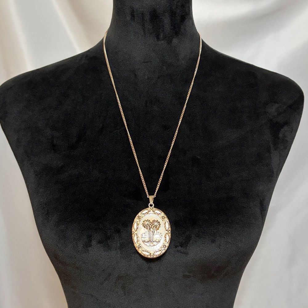 Palm Medallion Vintage pendant made in Germany 24” chain .